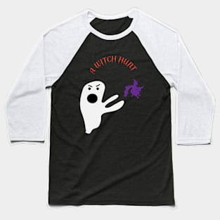 Halloween illustration of ghost and witch on white background with red font Baseball T-Shirt